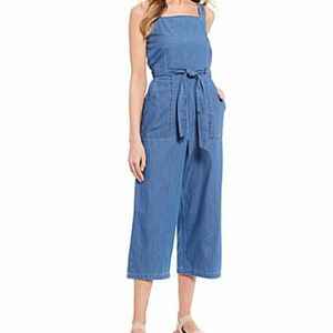 Denim tie waist jumpsuit